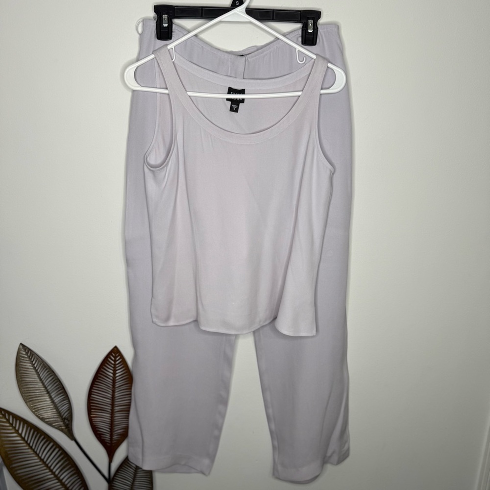 B6 Eileen Fisher Heavyweight Silk Georgette Crepe Bone Luxe Trouser Pants Top